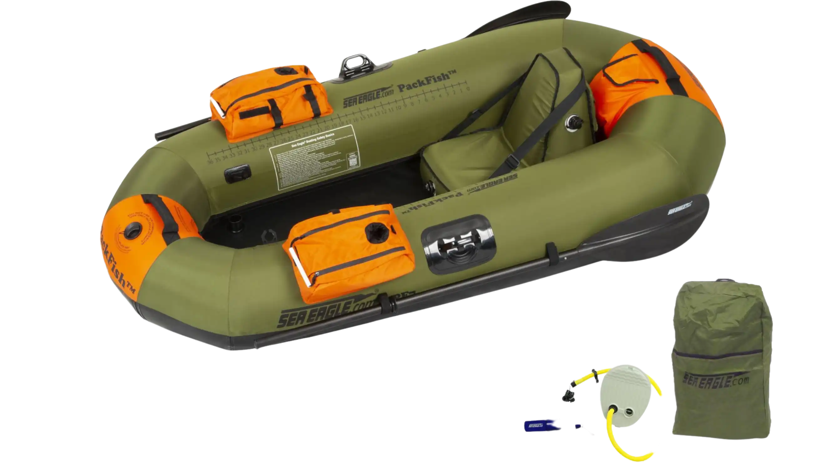 Sea Eagle PackFish 7 Inflatable Boat Pro Fishing Package Green Orange PF7K_P New