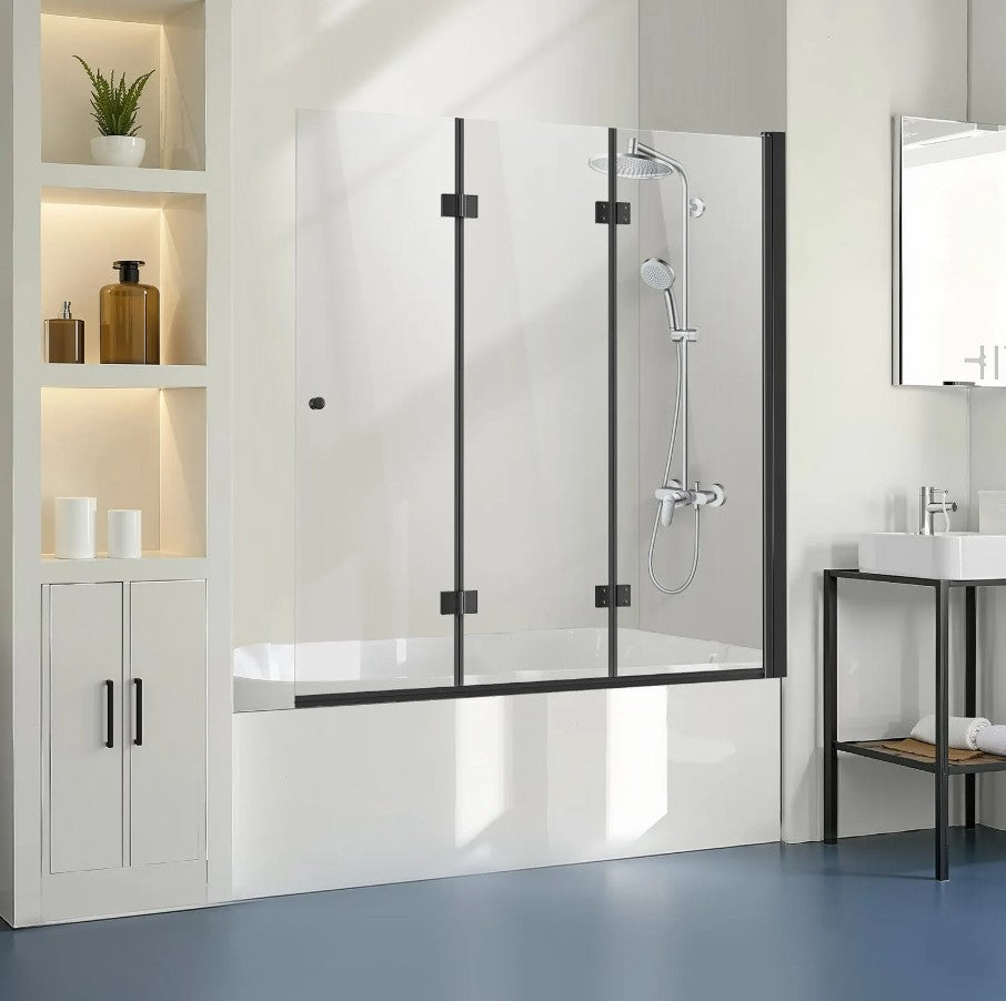 Vevor Frameless Foldable Bathtub Shower Door 51"x56" Tri-Fold 0.23" Tempered Glass New