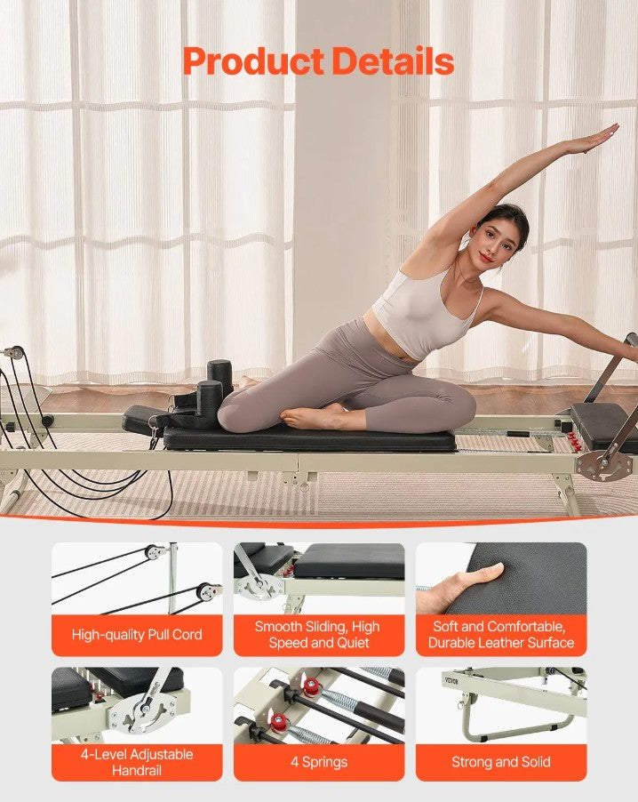 Vevor Foldable Pilates Reformer with Adjustable Resistance 400 Lbs Capacity New