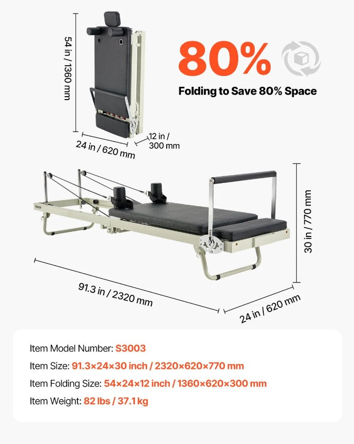 Vevor Foldable Pilates Reformer with Adjustable Resistance 400 Lbs Capacity New