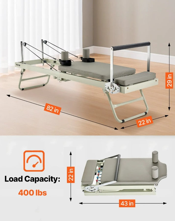 Vevor Foldable Pilates Reformer 400 Lb Capacity with Adjustable Resistance New