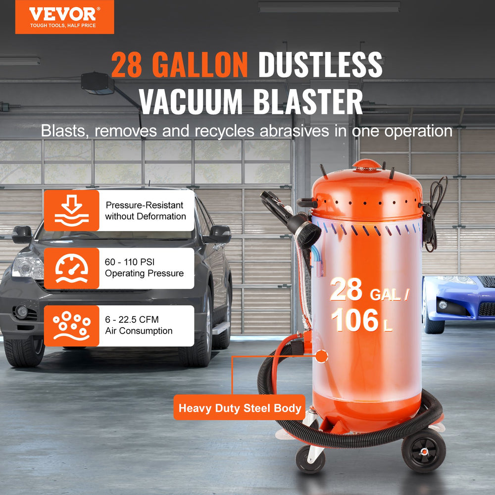 Vevor Sand Blaster Vacuum 28 Gal 1200W Dustless Sandblaster 60-110 PSI Heavy-Duty Abrasive Machine New