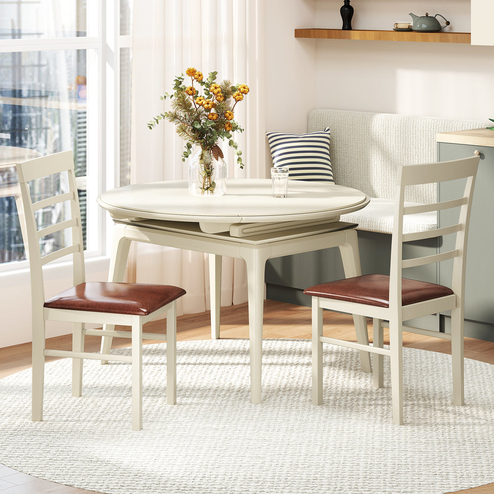 White PU leather upholstered armless dining chairs with sturdy rubber wood frames, perfect for stylish dining spaces.