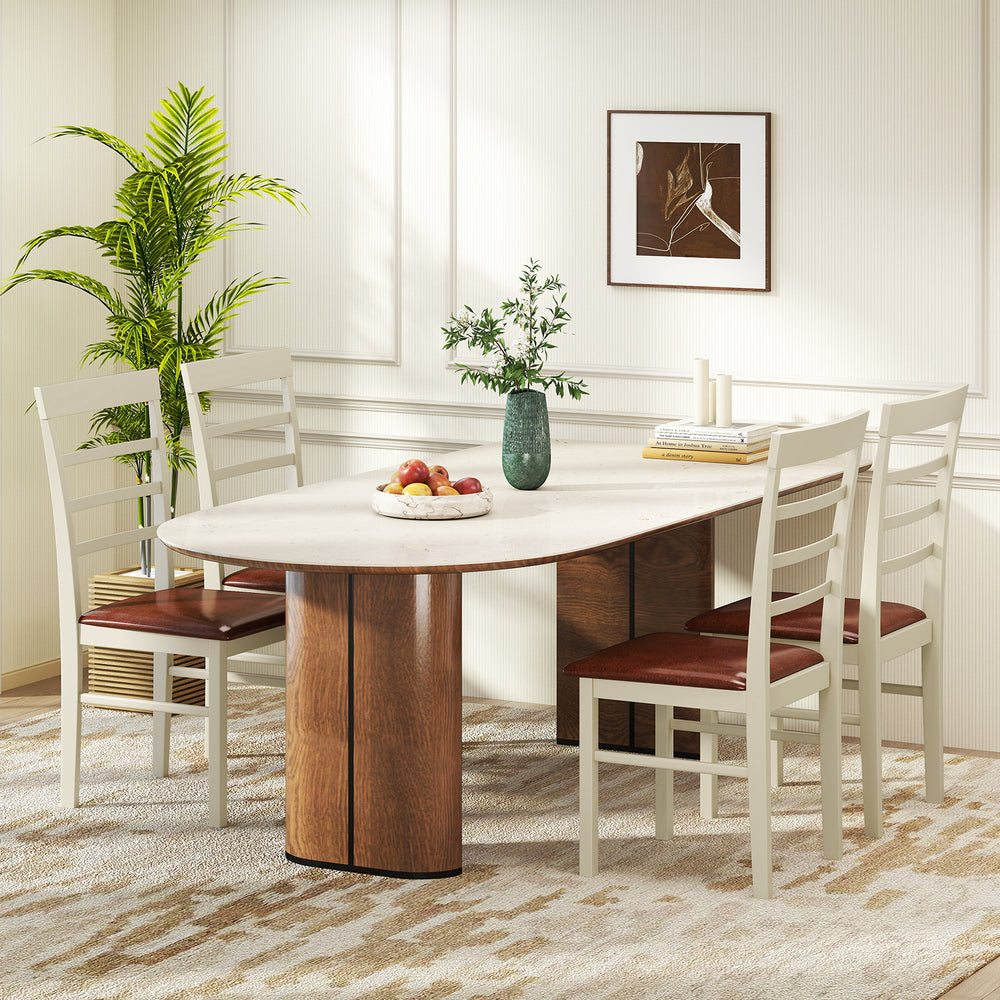 Elegant dining area featuring a white PU leather upholstered chair set against a light backdrop, enhancing any decor.
