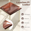 Close-up of a PU leather seat on a wooden dining chair, showcasing its stain-resistant and waterproof features.