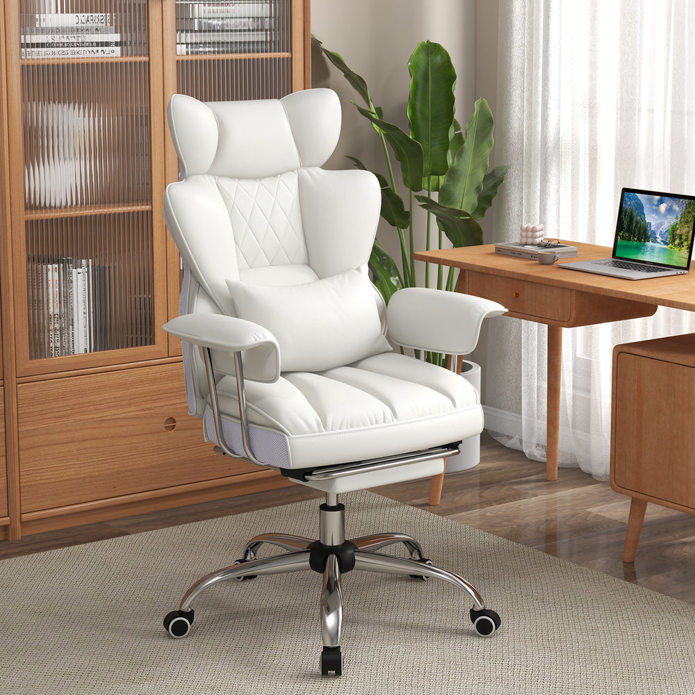 PU Leather Home Office Chair 400 lbs High Back Executive Chair-White - Gallery View 1 of 10