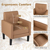 Brown PU leather accent chair featuring a wide backrest, supportive armrests, and removable seat cushion for ergonomic comfort.