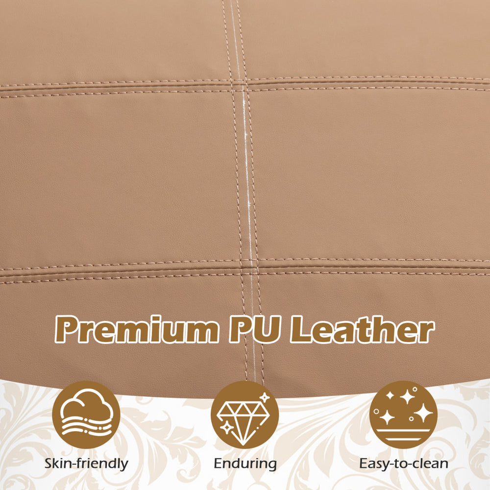 Close-up of the PU leather texture on a modern accent chair, featuring a removable seat cushion for easy cleaning.
