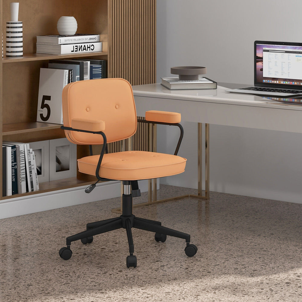 Stylish orange PU leather office chair with sponge padded seat, adjustable height, and smooth rolling wheels for.