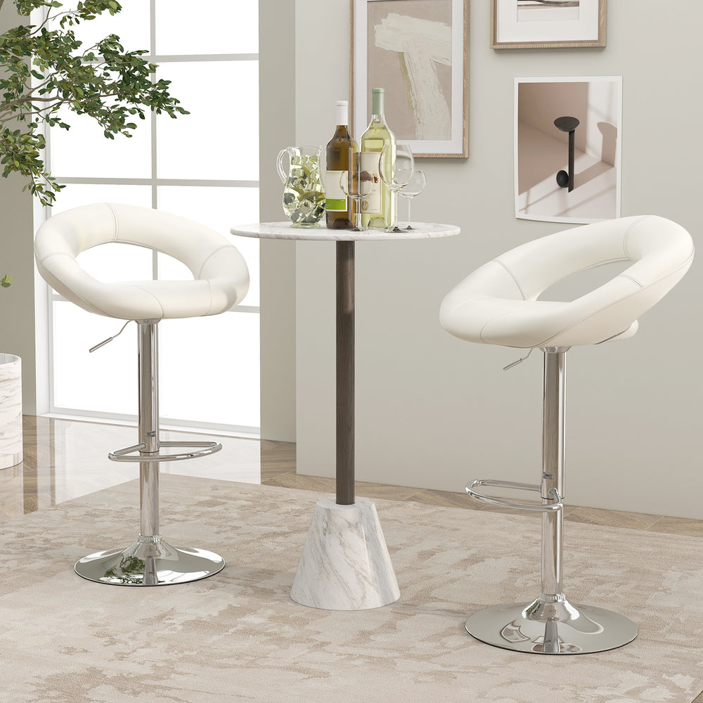 Height Adjustable Bar Stools Set of 2 with Hollow Back and Footrest-White - Gallery View 1 of 8