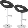 Height adjustable black bar stools set of 2 with curved hollow back, footrest, and chrome base for stylish comfort.