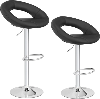 Costway Height Adjustable Bar Stools Set of 2 Hollow Back Footrest 79453086 New