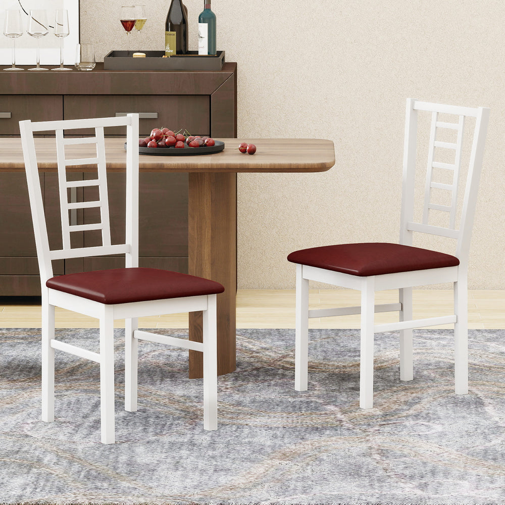 PU Leather Upholstered Wood Dining Chairs Set of 2-White - Gallery View 1 of 7