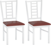 Set of 2 white wood dining chairs with PU leather seats, featuring high backrests and breathable slats for comfort.