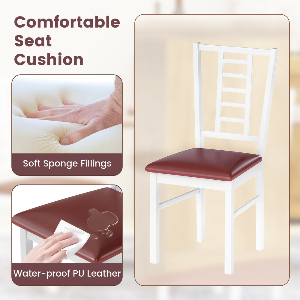 Single white PU leather dining chair with a high backrest and soft sponge seat cushion, ideal for dining rooms.