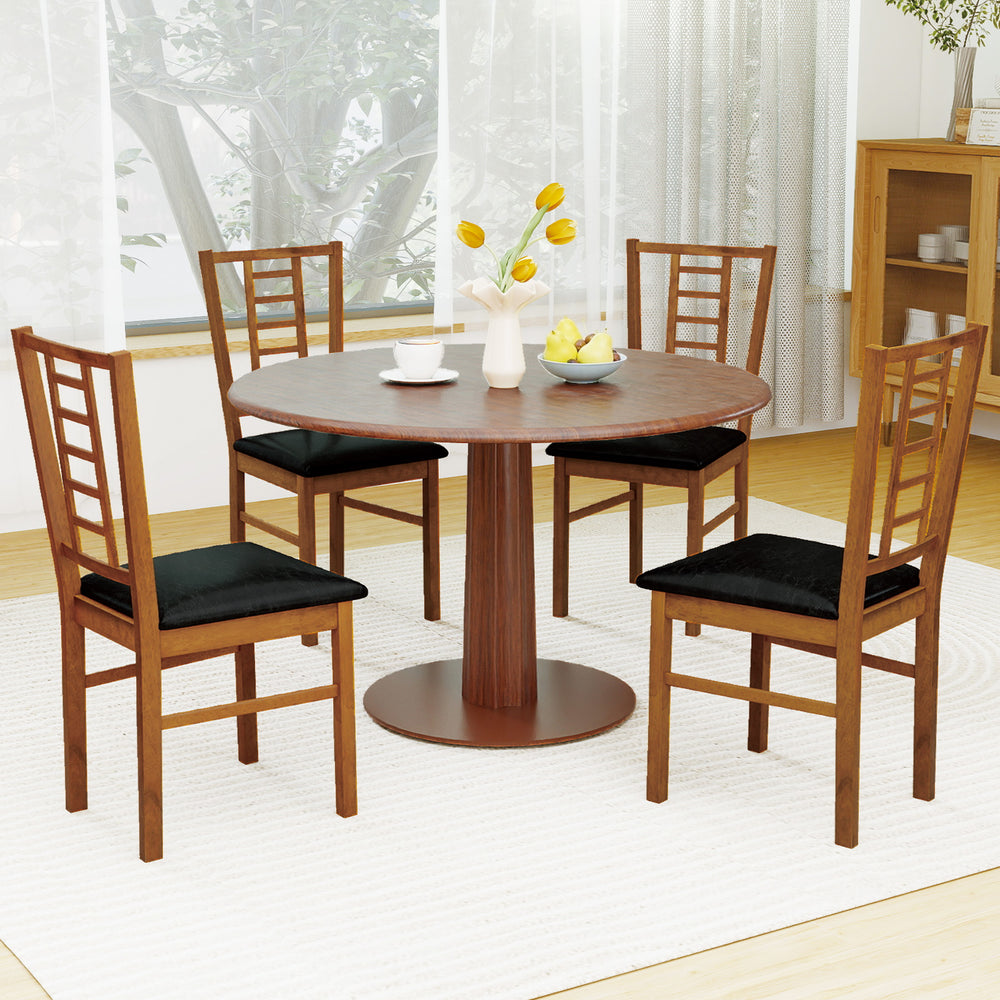 PU Leather Upholstered Wood Dining Chairs Set of 4-Walnut - Gallery View 1 of 8
