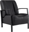 Black PU leather upholstered armchair featuring a sleek design and metal legs, perfect for stylish relaxation in any room.
