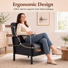 Black PU leather upholstered armchair featuring ergonomic design for spinal support and comfort in any living space.