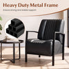 Black PU leather upholstered armchair with heavy-duty metal frame, offering ergonomic support for comfortable lounging.