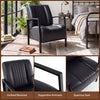 Black PU leather upholstered armchair with padded seat, inclined backrest, and supportive armrests for comfortable lounging.