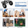 P-handle hand truck with foldable load plate, featuring smooth wheels for easy maneuvering in warehouses and garages.
