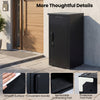 Black package delivery box with lockable door, anti-theft board, and removable cushioning pad for secure outdoor use.