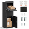 Package delivery box in black with anti-theft baffle, sloped roof, and secure coded lock for outdoor use.