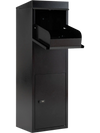 Black package delivery box with pre-drilled holes for easy wall or floor anchoring, ensuring secure outdoor.