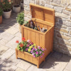 Wooden package delivery box with planter, featuring acacia wood, openable lid, and elevated legs for outdoor storage.