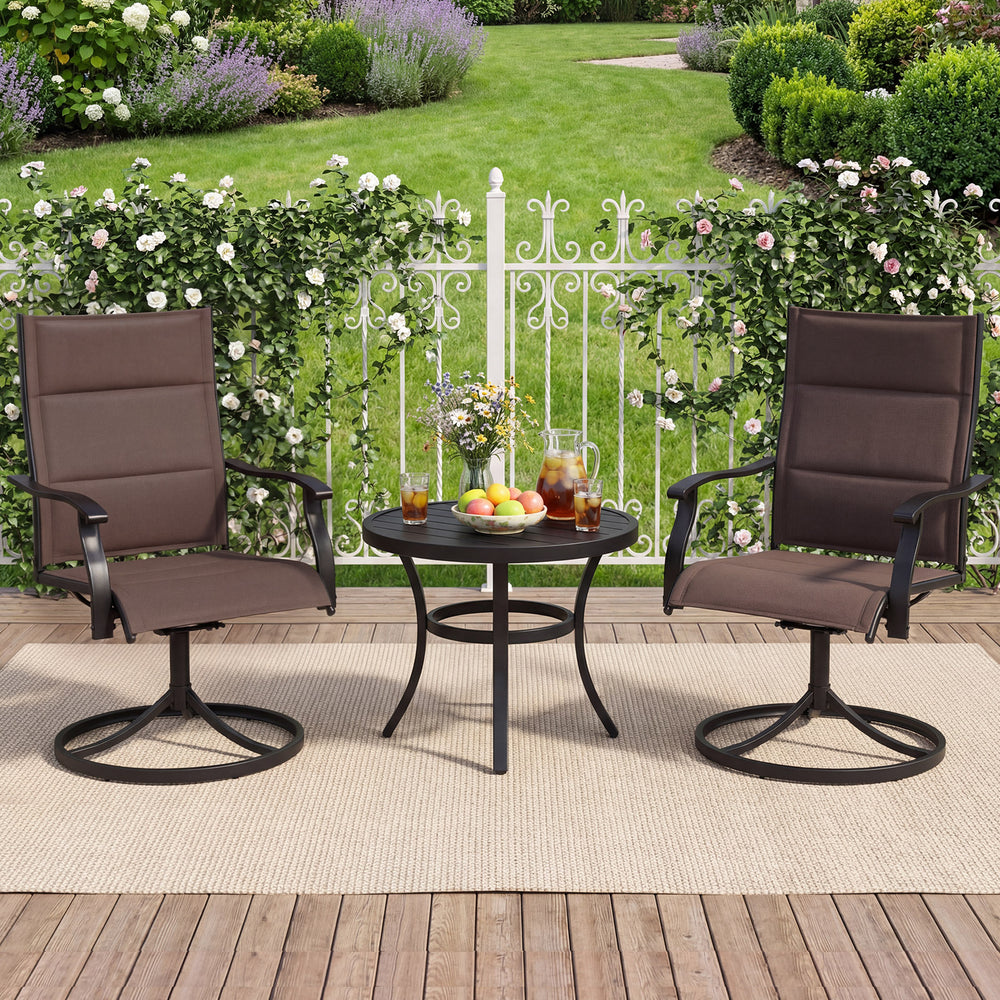 Padded Patio Swivel Chairs Set of 2 Ergonomic Outdoor Dining Chairs with Breathable Fabric-Brown - Gallery View 1 of 10