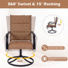 Padded light brown patio swivel chair features a 360-degree swivel and 15-degree rocking motion for outdoor relaxation.