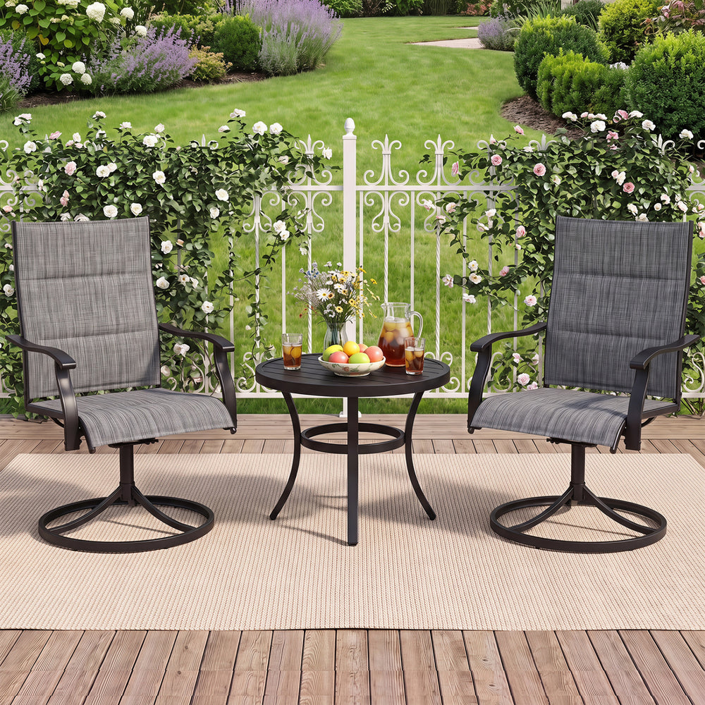 Padded Patio Swivel Chairs Set of 2 Ergonomic Outdoor Dining Chairs with Breathable Fabric-Gray - Gallery View 1 of 7