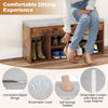 Padded seat shoe bench with hidden storage, three open shelves, and detachable cushion for versatile hallway use.