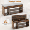 Padded seat shoe bench with hidden storage, three open shelves, and a coffee finish, ideal for hallways or living rooms.