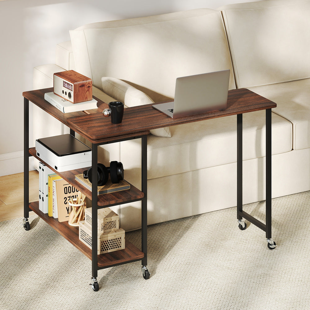 Patented Large 360-Degree Free Rotating Sofa Side Table with Wheels and Storage Shelf-Walnut - Gallery View 1 of 10