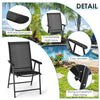 Black outdoor patio folding chair with ergonomic armrests and rust-resistant steel frame, ideal for indoor and outdoor.