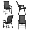 Black folding patio chair with ergonomic armrests and sturdy steel frame, showcasing a side view for easy folding and.