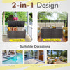 Outdoor storage box with universal wheels, made of hand-woven brown PE rattan, doubles as a patio coffee table.