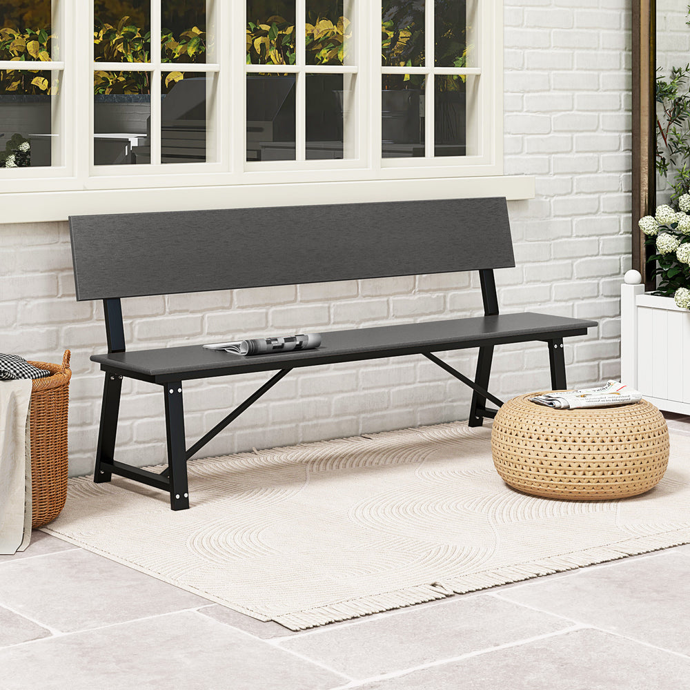 72 Inch Extra Long Bench with All-Weather HDPE Seat & Back for Yard Garden Porch-Gray - Gallery View 1 of 9