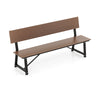 72-inch extra long brown bench with HDPE seat and back, heavy-duty metal frame, perfect for outdoor gardens and porches.