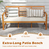 Extra-long patio bench made of acacia wood, seats 3, with cushion for backyard relaxation and sturdy support up to 1200.