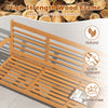 Patio 64-inch wood bench featuring a natural acacia wood frame, slatted seat, and comfortable seat cushion for backyard.