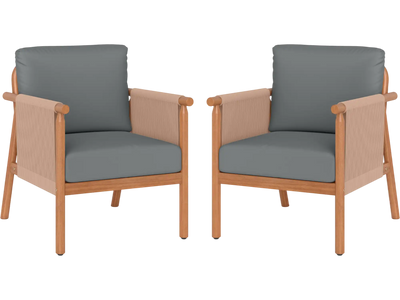 Costway Patio Acacia Wood Dining Chair Set of 2 Woven Rope Armrests Cushions 88484326 New