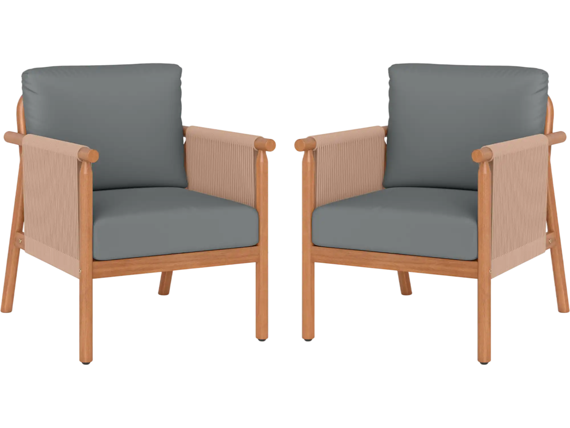 Costway Patio Acacia Wood Dining Chair Set of 2 w/ Woven Rope Armrests & Cushions 88484326 New