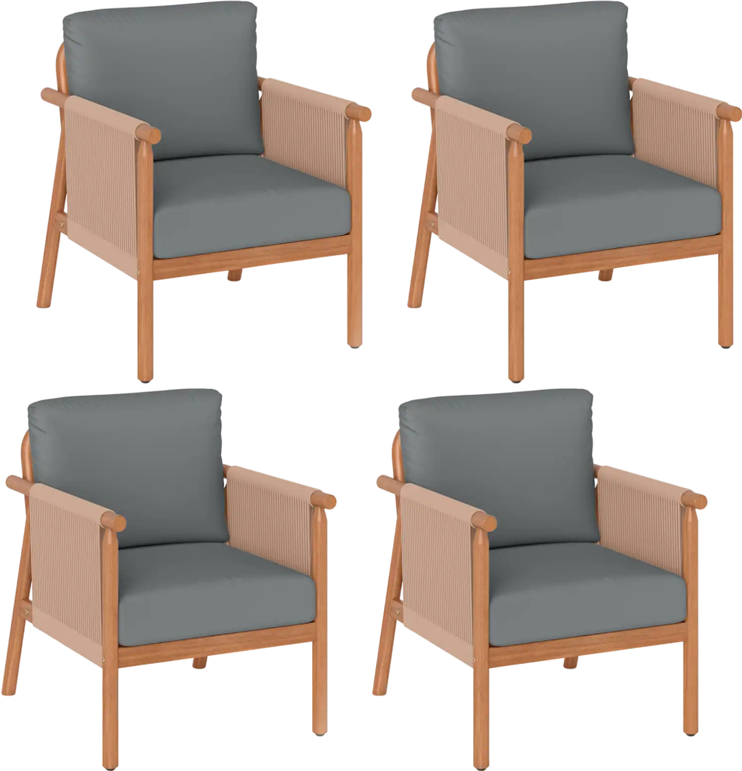 Costway Patio Acacia Wood Dining Chair Set of 4 Woven Rope Cushions 42903549 New