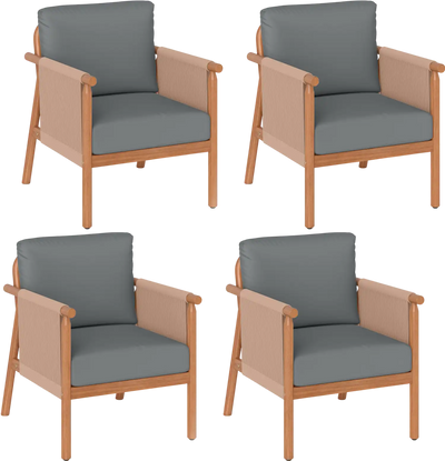 Costway Patio Acacia Wood Dining Chair Set of 4 Rope Armrests Cushions 42903549 New