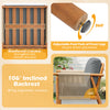Patio acacia wood chair with woven rope armrests, 106° inclined backrest, and gray cushions for backyard comfort.