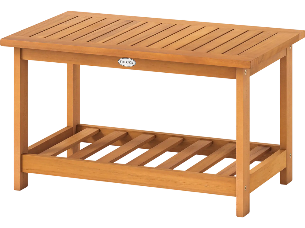 Patio Acacia Wood Coffee Table 2-Tier Rectangular Center Table
