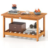 Acacia wood coffee table with 2-tier design, showcasing a natural finish, ideal for indoor or outdoor use.