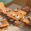 Rectangular acacia wood coffee table with 2 tiers, perfect for outdoor use in a patio setting, showcasing snacks and.